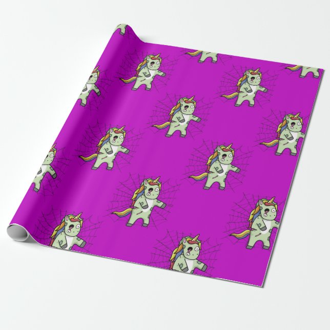 Papel De Presente Zombiecorn Roxo Zombie Unicorn Halloween (Desenrolado)