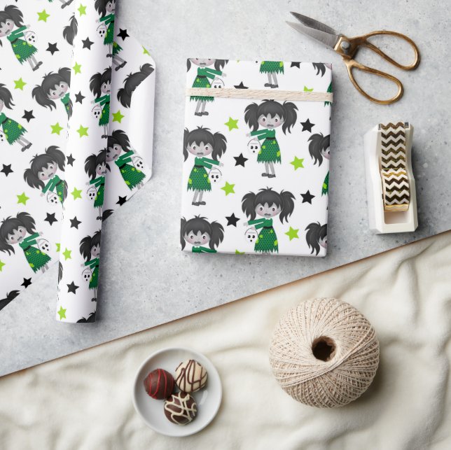 Papel De Presente Zombies de Garotas Verdes do Halloween (Artesanato)