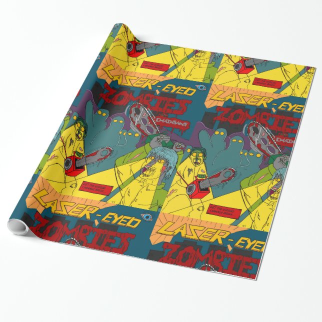 Papel De Presente Zombies de olhos laser com cadeiras (Desenrolado)