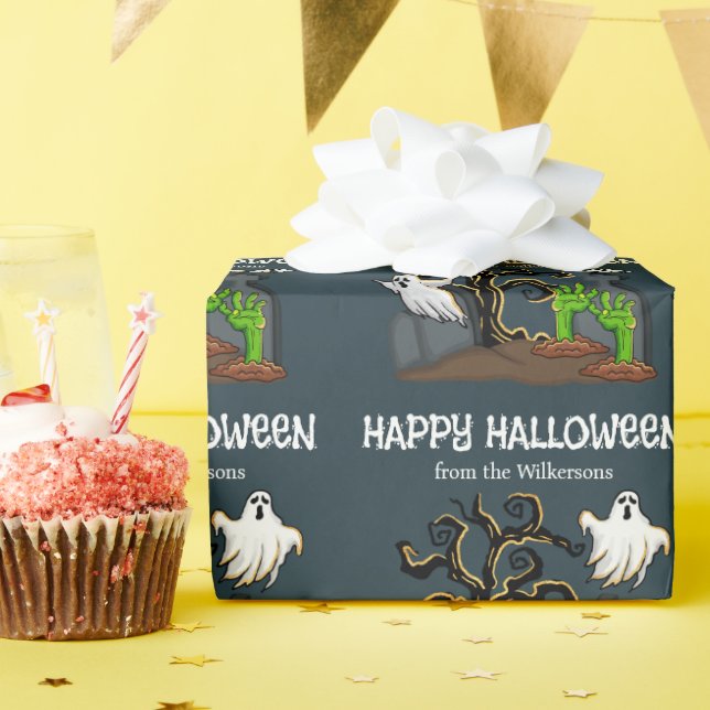 Papel De Presente Zumbi do Cemitério e Fantasmas Festa de Halloween  (Festa de aniversário)
