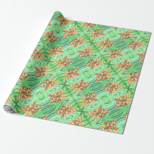 Papel de Quebra de Presente - Orquídeas Laranja e