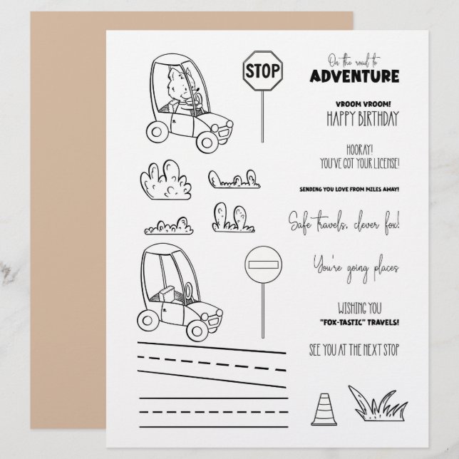 Papel de Rascunho de Carro de Raposa Fofa para Col (Frente/Verso)