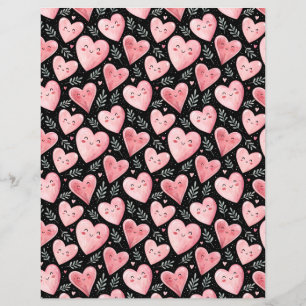 Papel de raspagem de padrão cardíaco Kawaii preto-