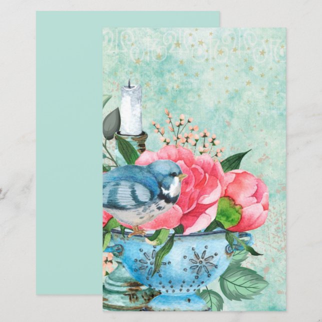 Papel de raspagem de pássaros com aquarela (Frente/Verso)