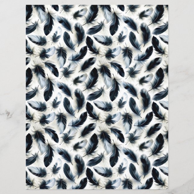 Papel de raspagem de penas de aves brancas e preta (Frente)