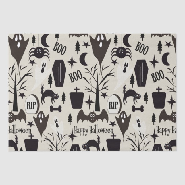 Papel de regalo Happy Halloween negro (Frente )