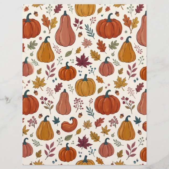 Papel de Scrapbook Abóboras Caprichosas e Folhas d (Frente)