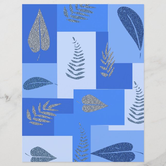 Papel de Scrapbook Abstrato Folha Azul (Frente)