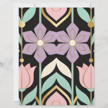 Papel de Scrapbook Art Deco Floral Preto e Dourado