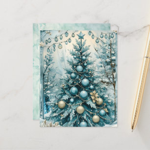 Papel de Scrapbook Árvore de Natal Azul de Inverno