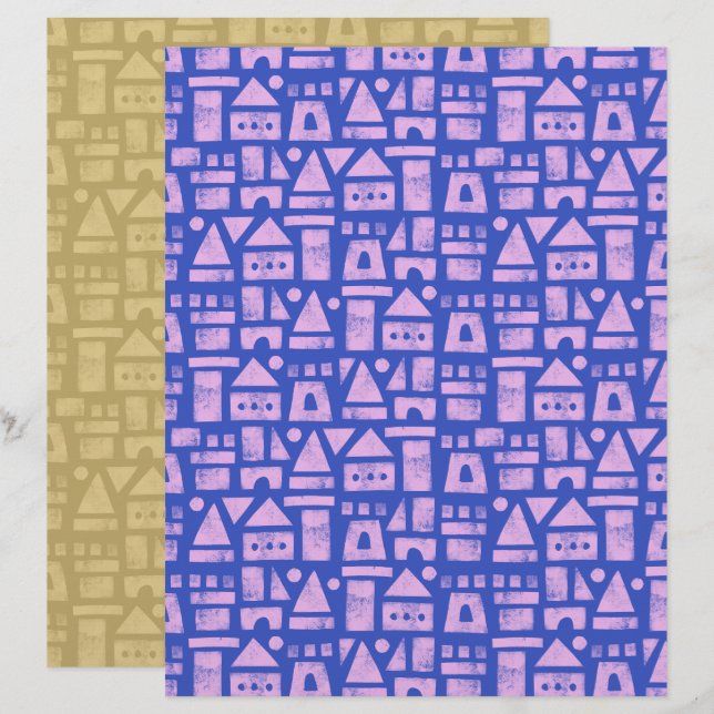 Papel de Scrapbook Azul Castelo de Areia (Frente/Verso)