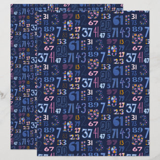 Papel de Scrapbook Azul Escuro com Números Primos 