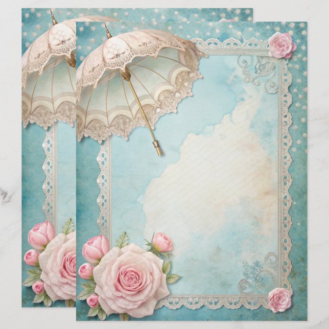 Papel de Scrapbook Azul Shabby Chic (Frente/Verso)