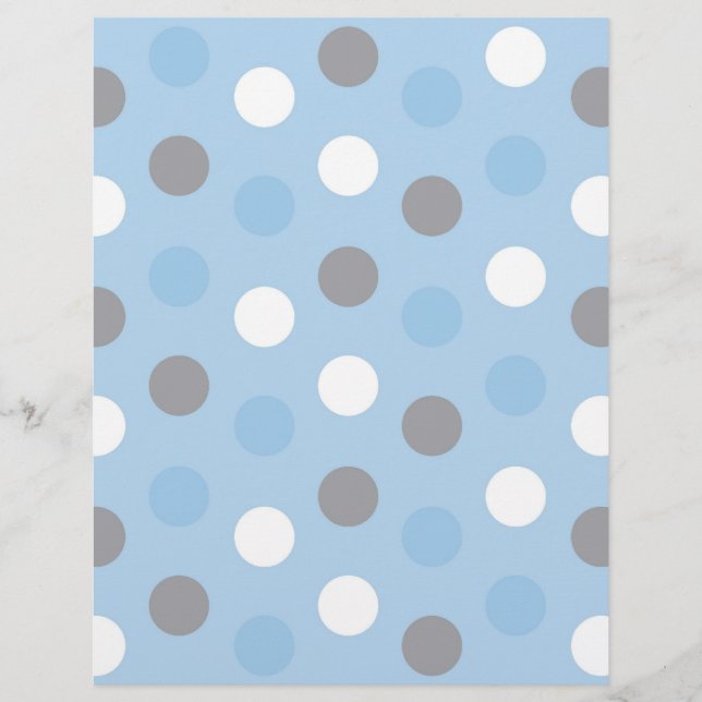 Papel de Scrapbook Bebê Cinza Azul com Bolinhas (Frente)