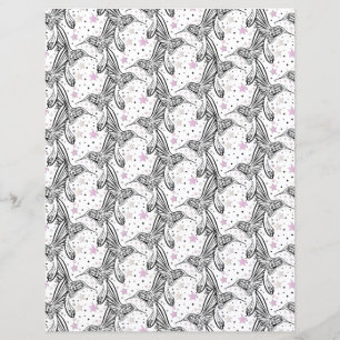 Papel de Scrapbook Beija-flores IV preto, branco e