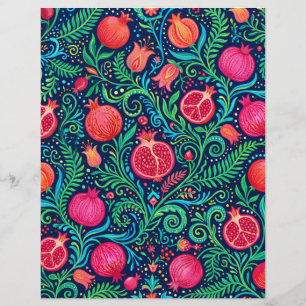 Papel de Scrapbook Botânico de Romã Colorido