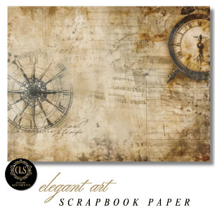 Papel de Scrapbook Bússola Antiga Relógio Antigo