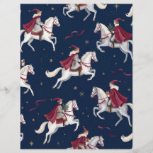 Papel de Scrapbook Cavaleiros de Natal Burgundy