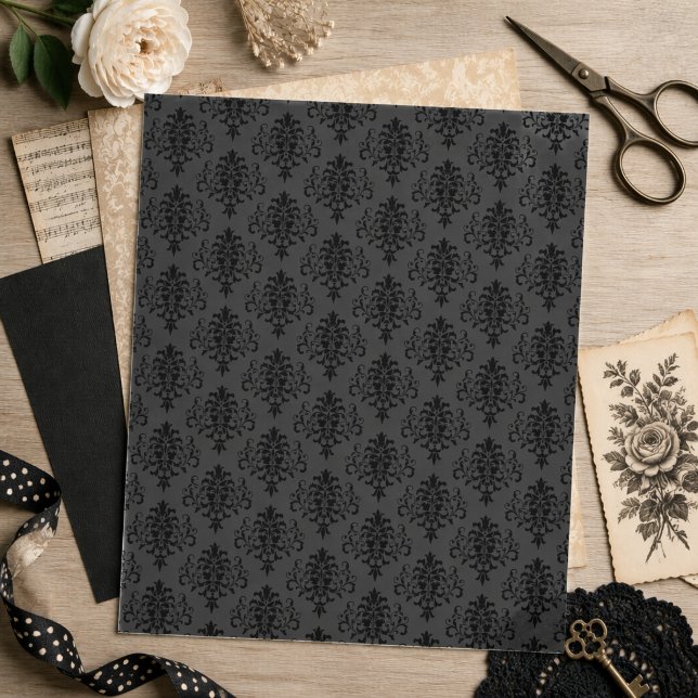 Papel de Scrapbook Cinza Preto Damasco Gótico Mode (Criador carregado)