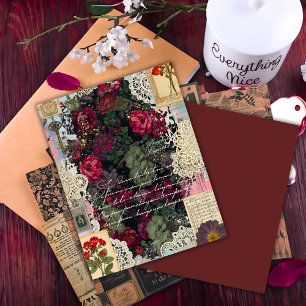 Papel de Scrapbook Colagem Botânica Borgonha Antig