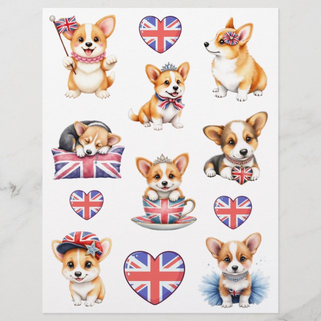 Papel de Scrapbook Colagem Corgi Londres (Frente)