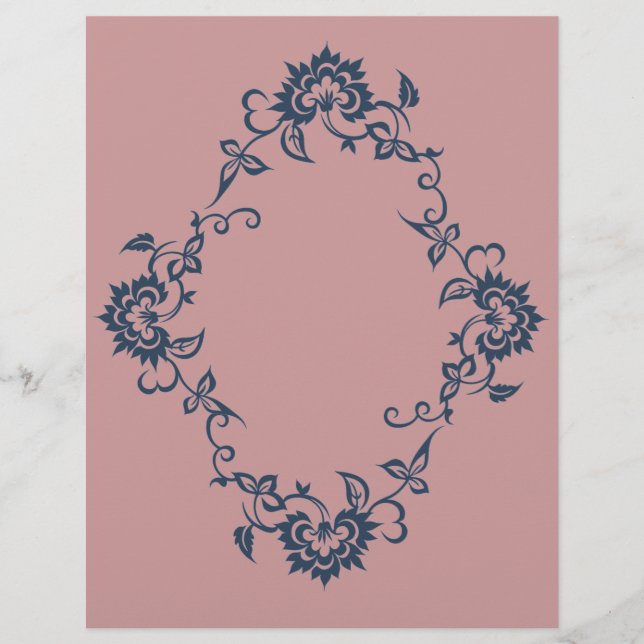 Papel de Scrapbook com Design de Flor Estampada Az (Frente)