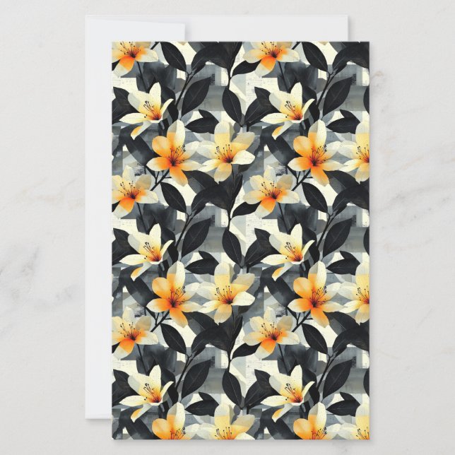 Papel de Scrapbook com Flores de Lírio Amarelo Ele (Frente)