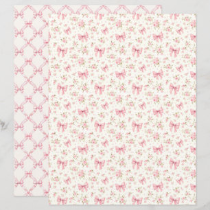Papel de Scrapbook com Laço Rosa Coquette Vintage