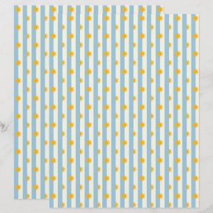 Papel de Scrapbook com Listras Creme e Azul e Expl