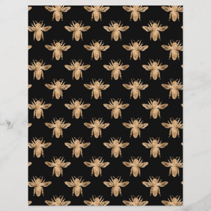 Papel de Scrapbook com Padrão de Abelhas Preto Dou