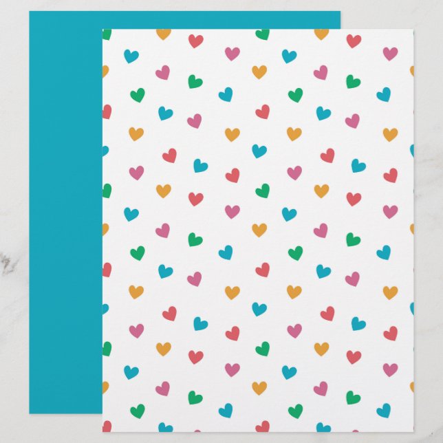 Papel de Scrapbook com Padrão de Corações Pequenos (Frente/Verso)