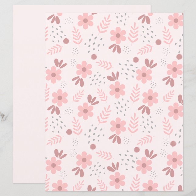 Papel de Scrapbook com Padrão de Flor Fofa (Frente/Verso)