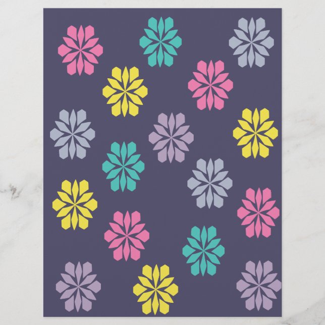 Papel de Scrapbook com Padrão Floral Roxo (Frente)