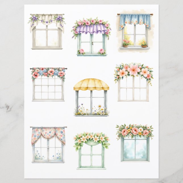 Papel de Scrapbook com Recorte de Janela Floral (Frente)