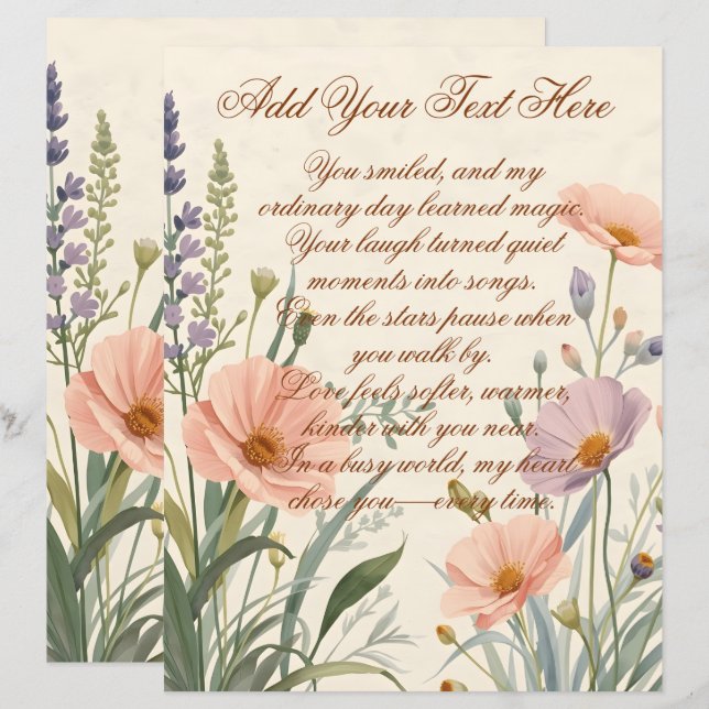 Papel de Scrapbook com Texto Personalizado Flor Se (Frente/Verso)