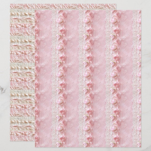 Papel de Scrapbook com Textura de Renda Rosa Coque (Frente/Verso)