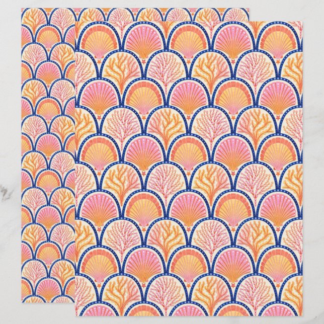 Papel de Scrapbook Conchas Mediterrâneas e Erva Ma (Frente/Verso)