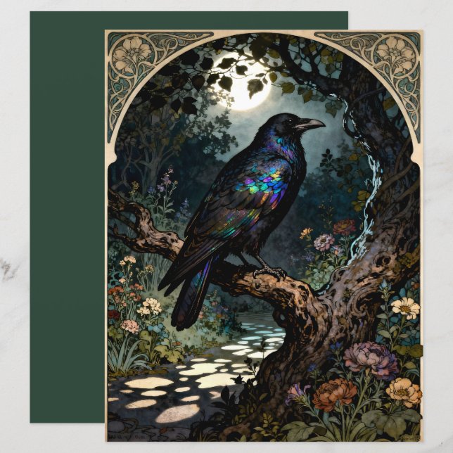 Papel de Scrapbook Corvo Art Nouveau (Frente/Verso)