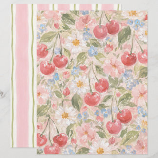 Papel de Scrapbook Country de Cerejas e Flores Fof