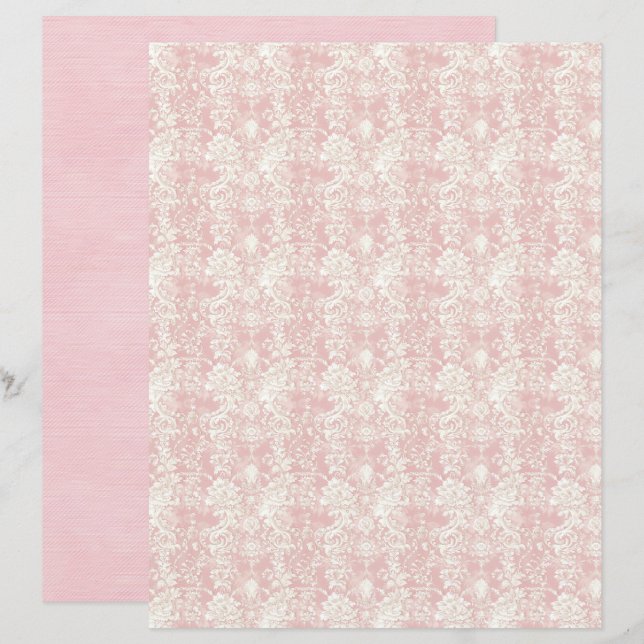 Papel de Scrapbook Damask Rosa Vintage Coquette (Frente/Verso)