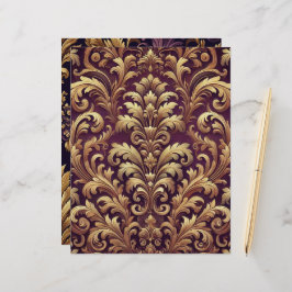 Papel de scrapbook Damask vitoriano roxo e Dourado