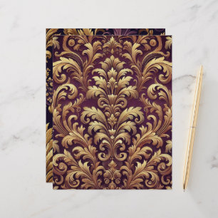 Papel de scrapbook Damask vitoriano roxo e Dourado
