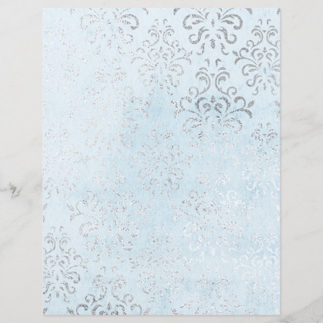 Papel de Scrapbook Damasko Envelhecido Azul e Prat (Frente)