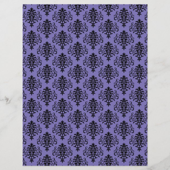 Papel de Scrapbook Damasko Preto e Roxo Gótico (Frente)