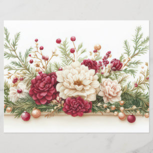 Papel de Scrapbook de Bolas e Flores de Natal
