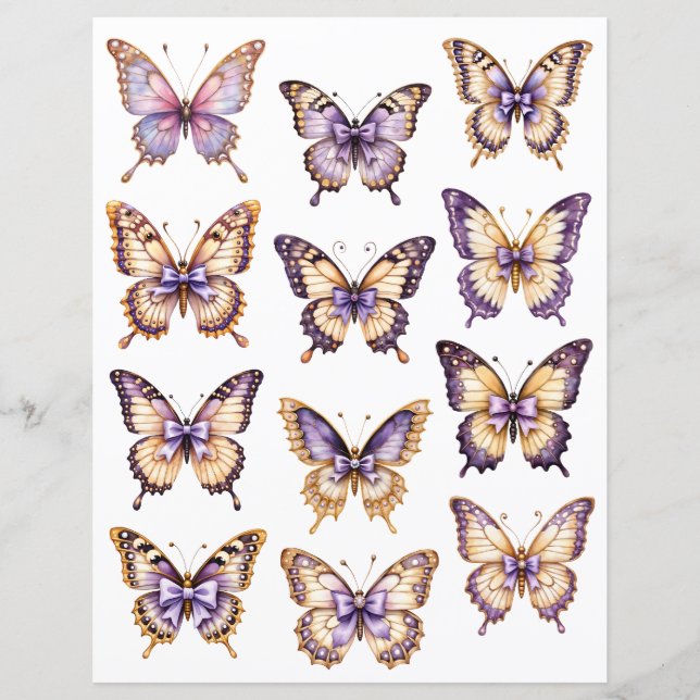 Papel de Scrapbook de Borboleta Vintage Roxo (Frente)
