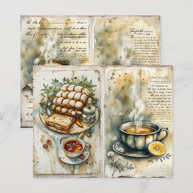 Papel de Scrapbook de Café da Manhã Vintage (Frente/Verso)