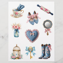 Papel de scrapbook de casa de campo rosa e azul