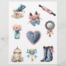 Papel de scrapbook de casa de campo rosa e azul