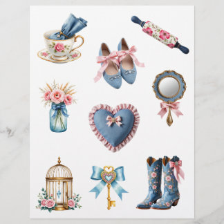 Papel de scrapbook de casa de campo rosa e azul